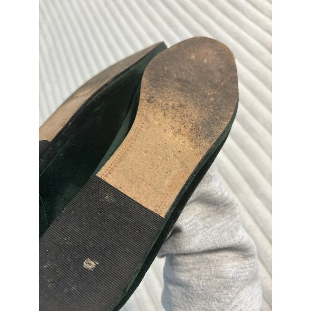 Vintage Talbots Velvet Gold Teddy Bear flats shoes Womens 8 Dark Green old money